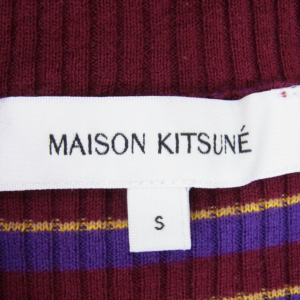 MAISON KITSUNE メゾンキツネ LW01601KT1091 BOLD FOX HEAD PATCH FINE RIBBED DRESS ボールド フォックス ヘッド パッチ ファイン リブ ドレスストライプ ドレス 長袖 ワンピース エンジ系 S【中古】