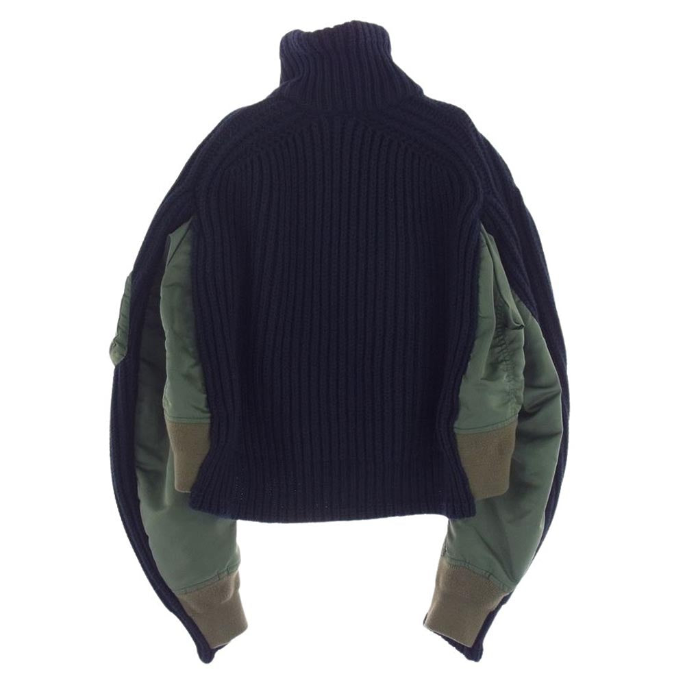 Sacai サカイ 22AW 22-06192 Nylon Twill Mix Wool Knit Blouson ナイロン ツイル ウール ニット ドッキング ブルゾン カーキ系 ネイビー系 1【中古】