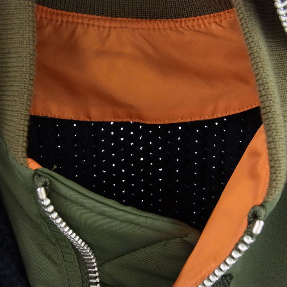 Sacai サカイ 22AW 22-06192 Nylon Twill Mix Wool Knit Blouson ナイロン ツイル ウール ニット ドッキング ブルゾン カーキ系 ネイビー系 1【中古】