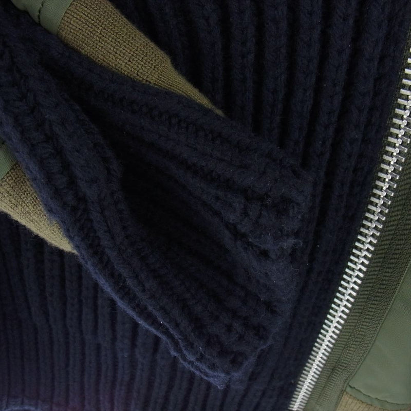 Sacai サカイ 22AW 22-06192 Nylon Twill Mix Wool Knit Blouson ナイロン ツイル ウール ニット ドッキング ブルゾン カーキ系 ネイビー系 1【中古】