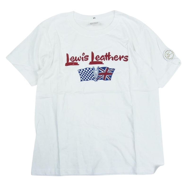 Lewis Leathers ルイスレザー ロゴ フラッグ プリント 半袖 クルーネック Tシャツ ホワイト系 XS【極上美品】【中古】