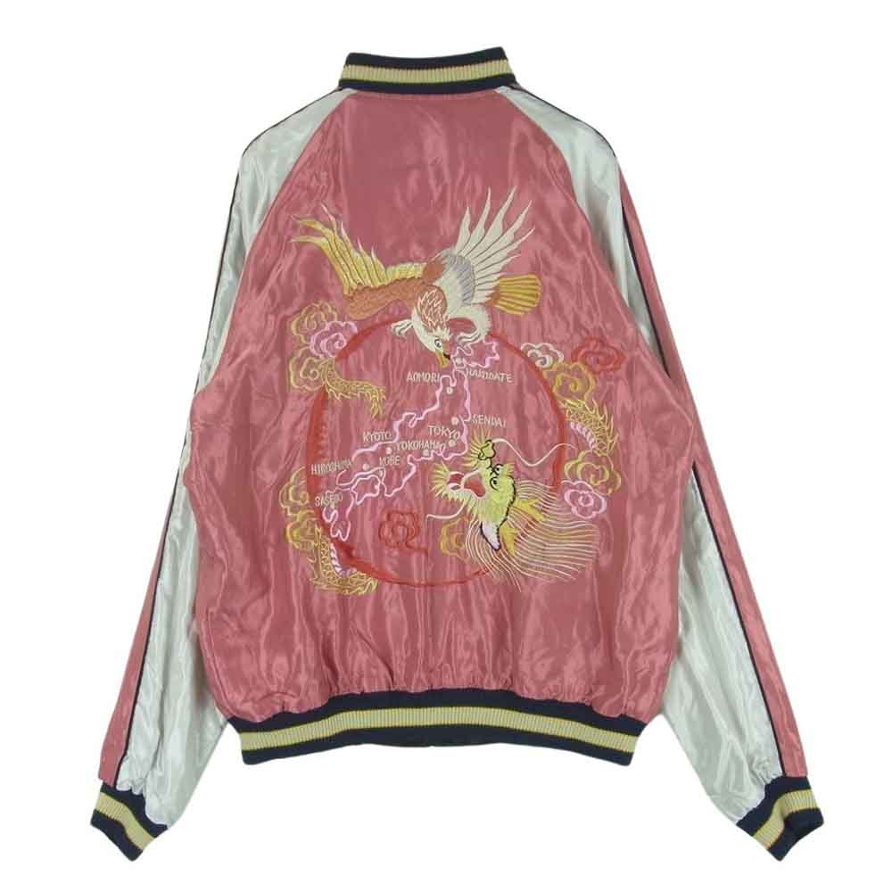 TAILOR TOYO テイラー東洋 TT14465 WHITE TIGER JAPAN MAP 白虎 龍 鷹 リバーシブル サテン スカジャン スーベニア ジャケット ピンク系 ブラック系 ホワイト系 M【中古】