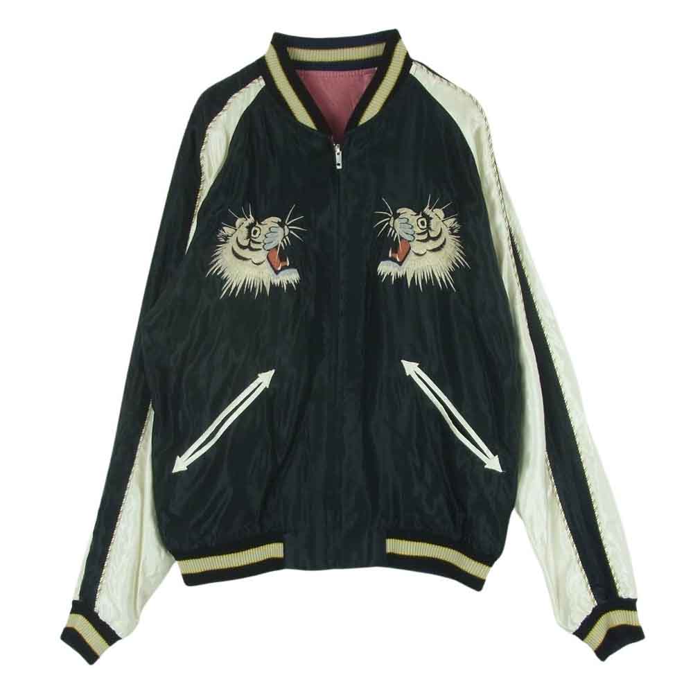 TAILOR TOYO テイラー東洋 TT14465 WHITE TIGER JAPAN MAP 白虎 龍 鷹 リバーシブル サテン スカジャン スーベニア ジャケット ピンク系 ブラック系 ホワイト系 M【中古】