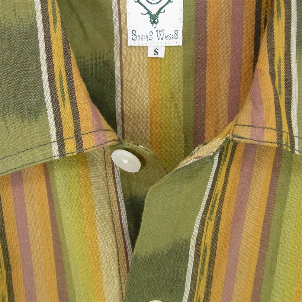 サウスツーウエストエイト GL831 Smokey Shirt Cotton Cloth Ikat Pattern エスニック マルチストライプ 長袖 シャツ カーキ系 S【中古】