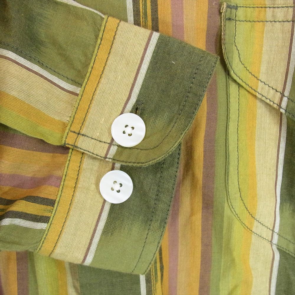 サウスツーウエストエイト GL831 Smokey Shirt Cotton Cloth Ikat Pattern エスニック マルチストライプ 長袖 シャツ カーキ系 S【中古】