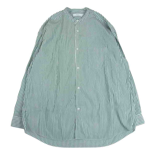 GRAPHPAPER グラフペーパー 23SS GM234-50002STB Broad LS Oversized Band Collar Shirt ストライプ バンドカラー 長袖 シャツ グリーン系 1【中古】
