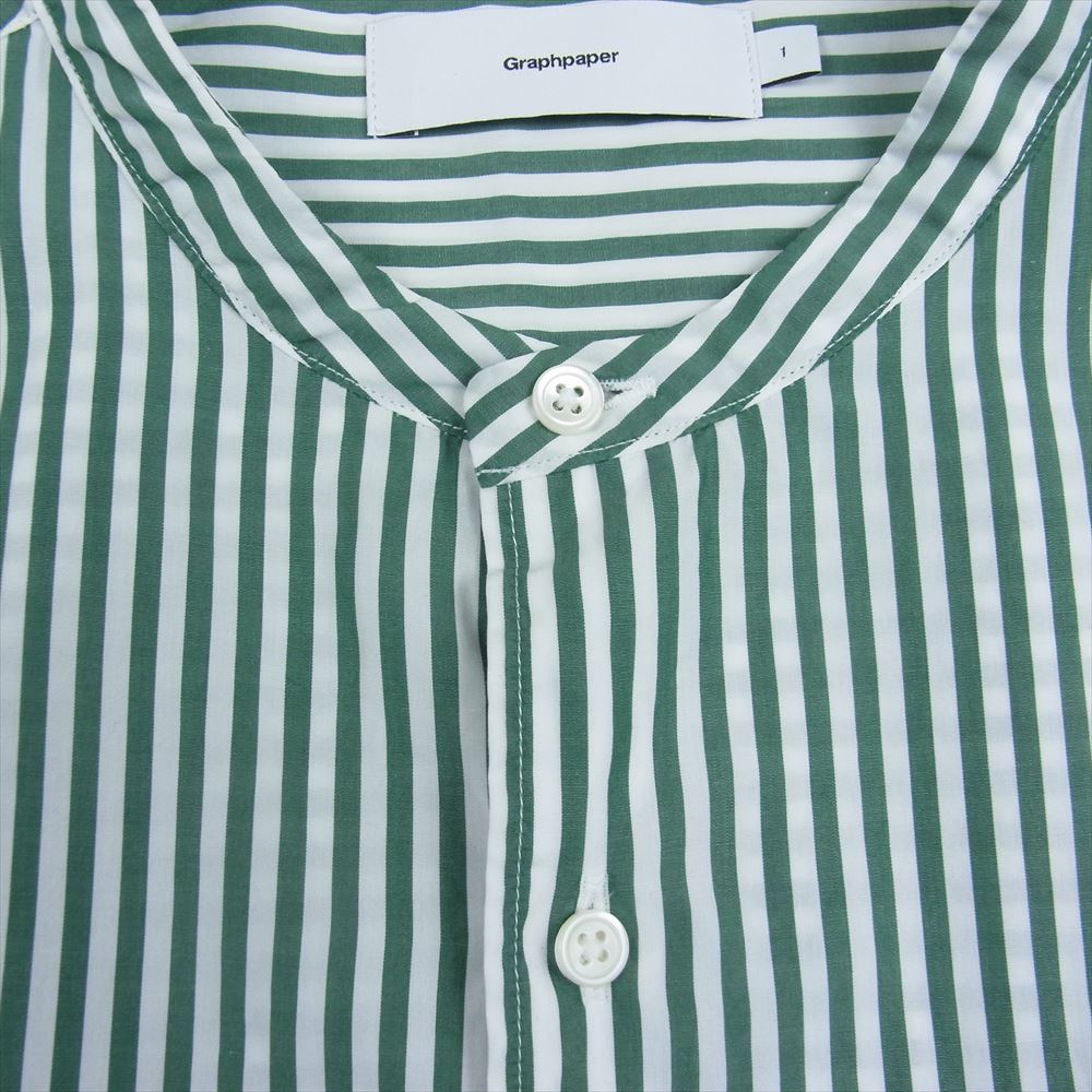 GRAPHPAPER グラフペーパー 23SS GM234-50002STB Broad LS Oversized Band Collar Shirt ストライプ バンドカラー 長袖 シャツ グリーン系 1【中古】