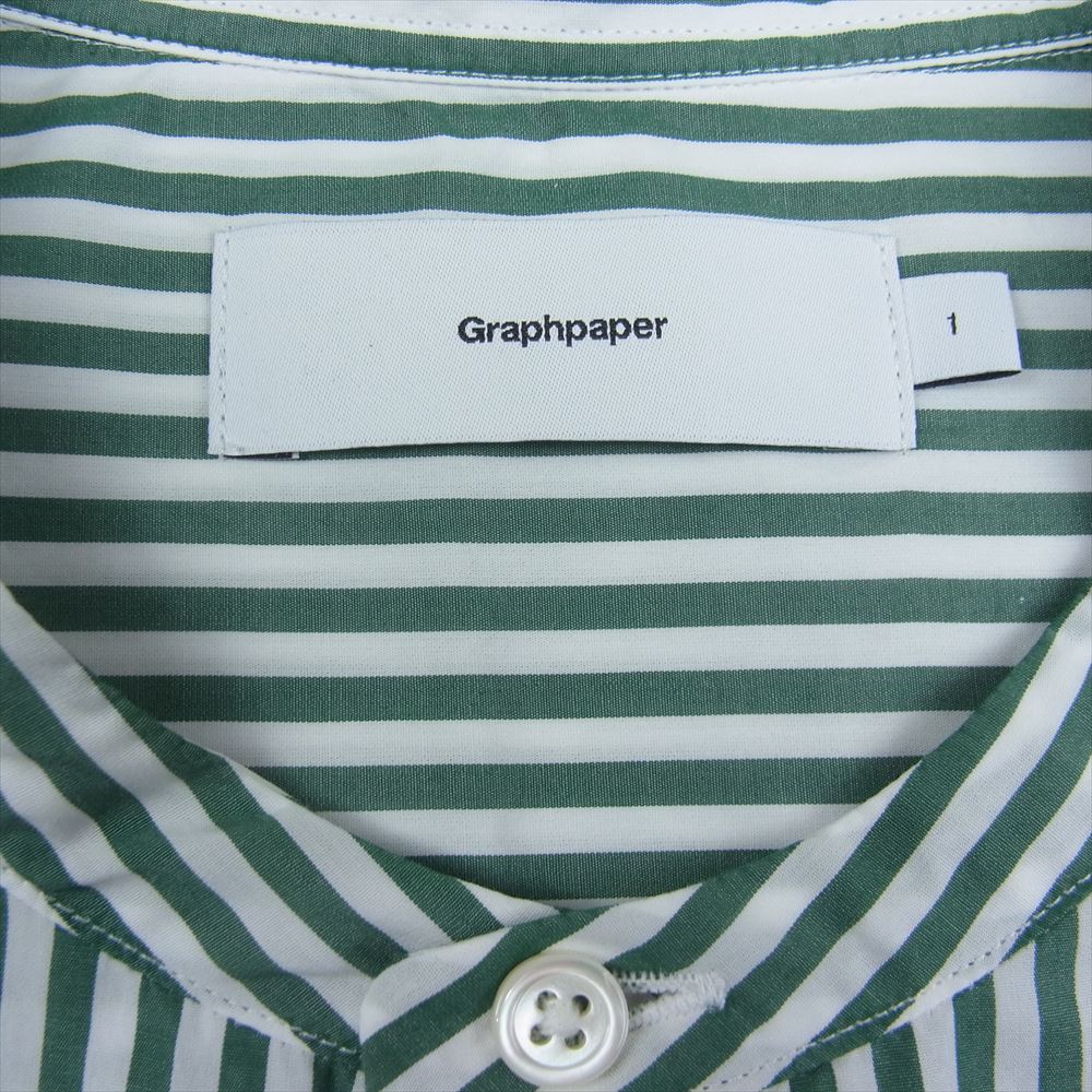 GRAPHPAPER グラフペーパー 23SS GM234-50002STB Broad LS Oversized Band Collar Shirt ストライプ バンドカラー 長袖 シャツ グリーン系 1【中古】