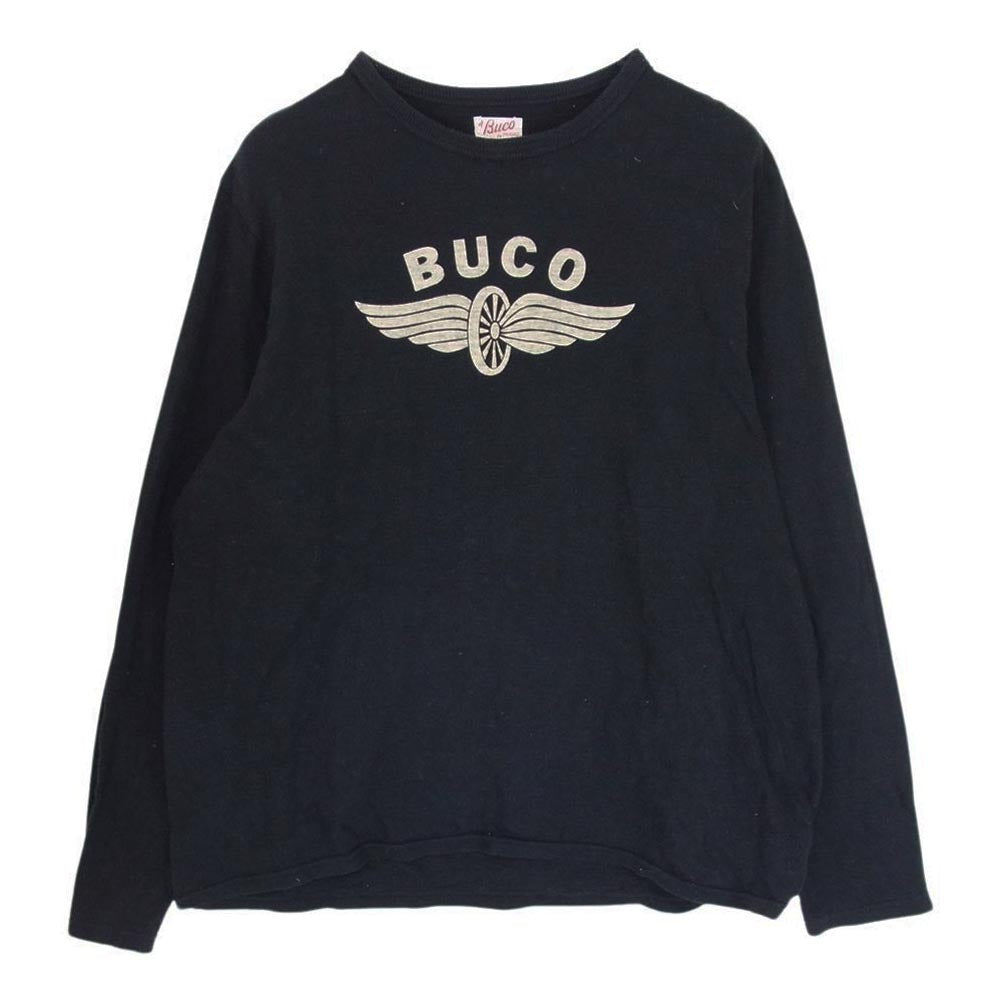 BUCO ブコ ロゴ プリント Tシャツ 長袖  カットソー 丸首 クルーネック ブラック系 XL【中古】
