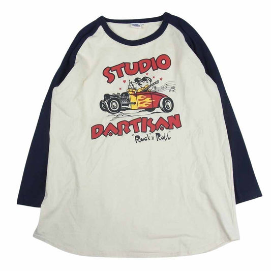 STUDIO D’ARTISAN ステュディオダルチザン 9932B ロゴプリント ラグラン 七分袖 Tシャツ カットソー ネイビー系 XL【中古】