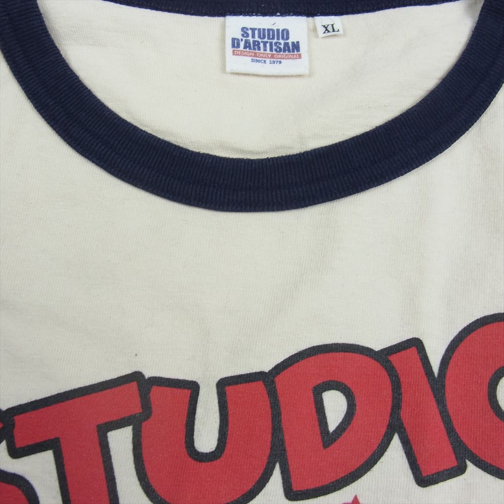 STUDIO D’ARTISAN ステュディオダルチザン 9932B ロゴプリント ラグラン 七分袖 Tシャツ カットソー ネイビー系 XL【中古】