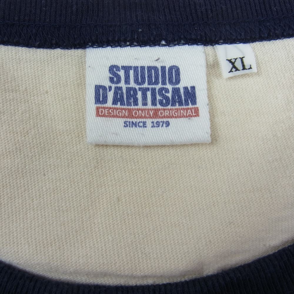 STUDIO D’ARTISAN ステュディオダルチザン 9932B ロゴプリント ラグラン 七分袖 Tシャツ カットソー ネイビー系 XL【中古】