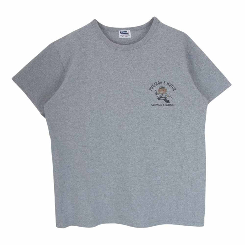 Pherrow's フェローズ MOTOR SERVICE STATION プリント 半袖 Tシャツ カットソー クルーネック グレー系 XL【中古】