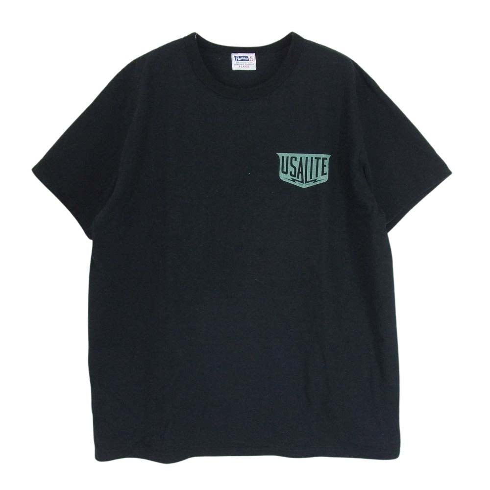 Pherrow's フェローズ USALITE プリント 半袖 Tシャツ カットソー 丸首 クルーネック ブラック系 XL【中古】
