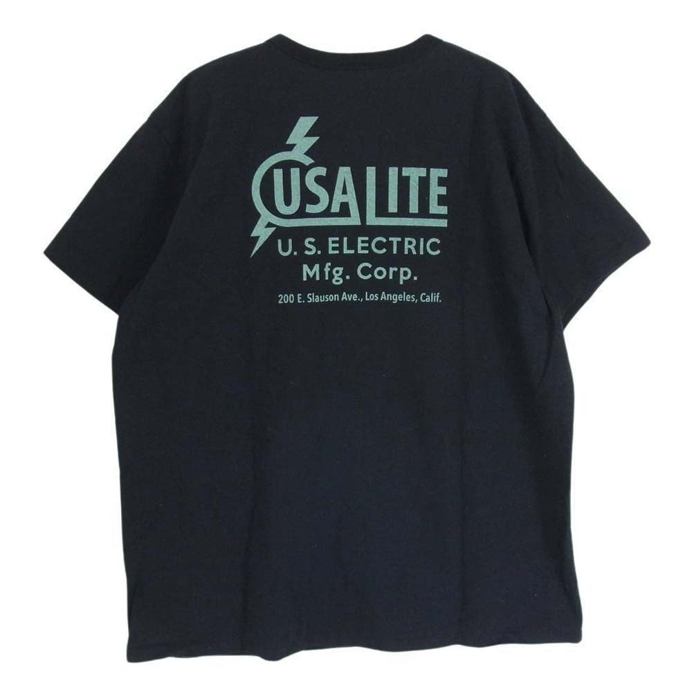 Pherrow's フェローズ USALITE プリント 半袖 Tシャツ カットソー 丸首 クルーネック ブラック系 XL【中古】
