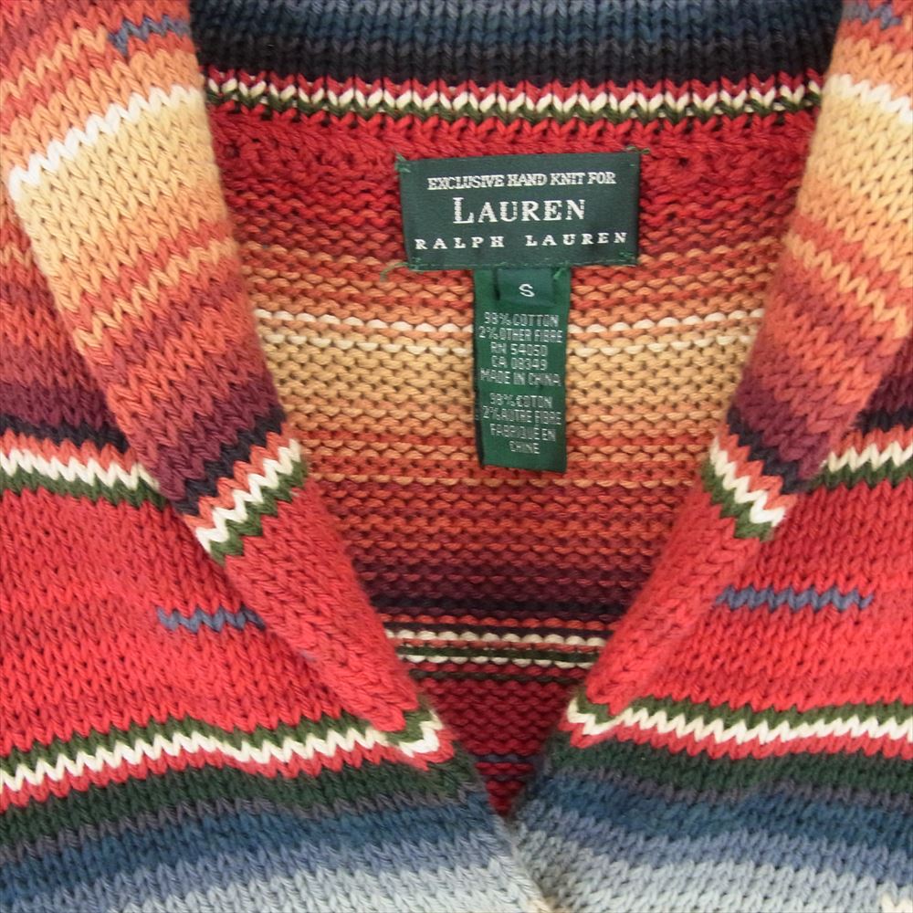 POLO RALPH LAUREN ポロ・ラルフローレン 90s ネイティブ柄 ショールカラー ジャガード コンチョボタン コットン ニット カーディガン レッド系 S【中古】