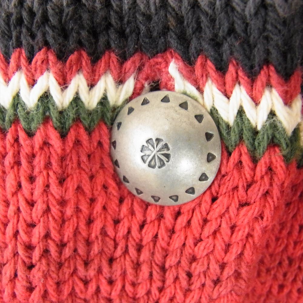POLO RALPH LAUREN ポロ・ラルフローレン 90s ネイティブ柄 ショールカラー ジャガード コンチョボタン コットン ニット カーディガン レッド系 S【中古】
