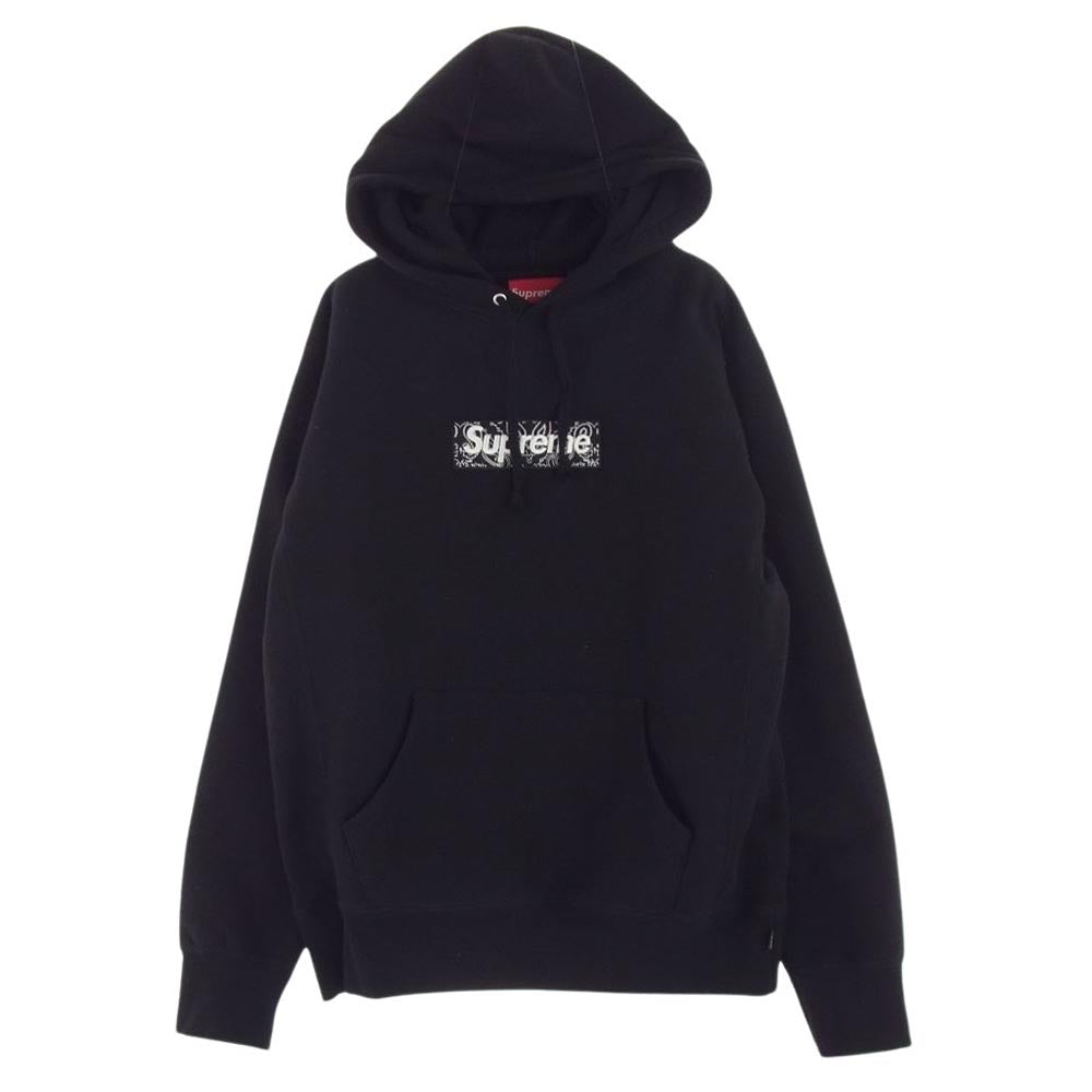 Supreme シュプリーム 19AW Bandana Box Logo Hooded Sweatshirt バンダナ柄 ボックスロゴ プルオーバー  スウェット パーカー ブラック系 S【中古】