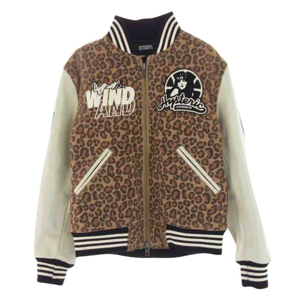 HYSTERIC GLAMOUR ヒステリックグラマー WDS-HYS-2-01 × WIND AND SEA ウィンダンシー 袖カウレザー ガールワッペン レオパード フルジップ スタジャン ブラウン系 S【中古】