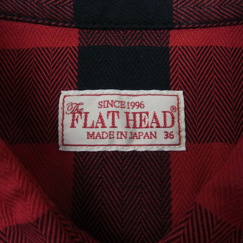 THE FLAT HEAD ザフラットヘッド ブロックチェック 半袖 コットン シャツ  レッド系 36【中古】