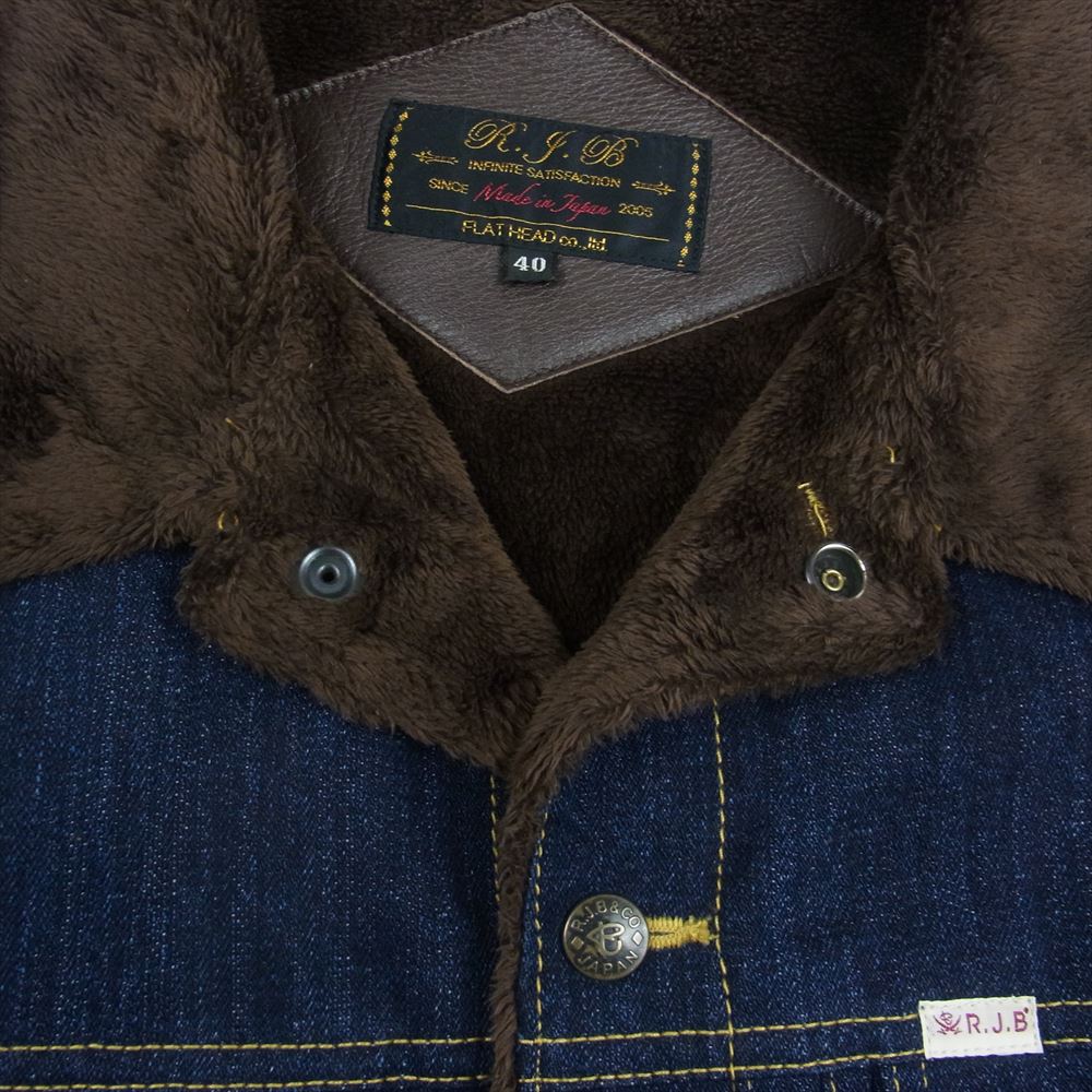 R.J.B アールジェイビー THE FLAT HEAD フラットヘッド ジンバブエコットン デニム ボア ジャケット インディゴブルー系 40【中古】