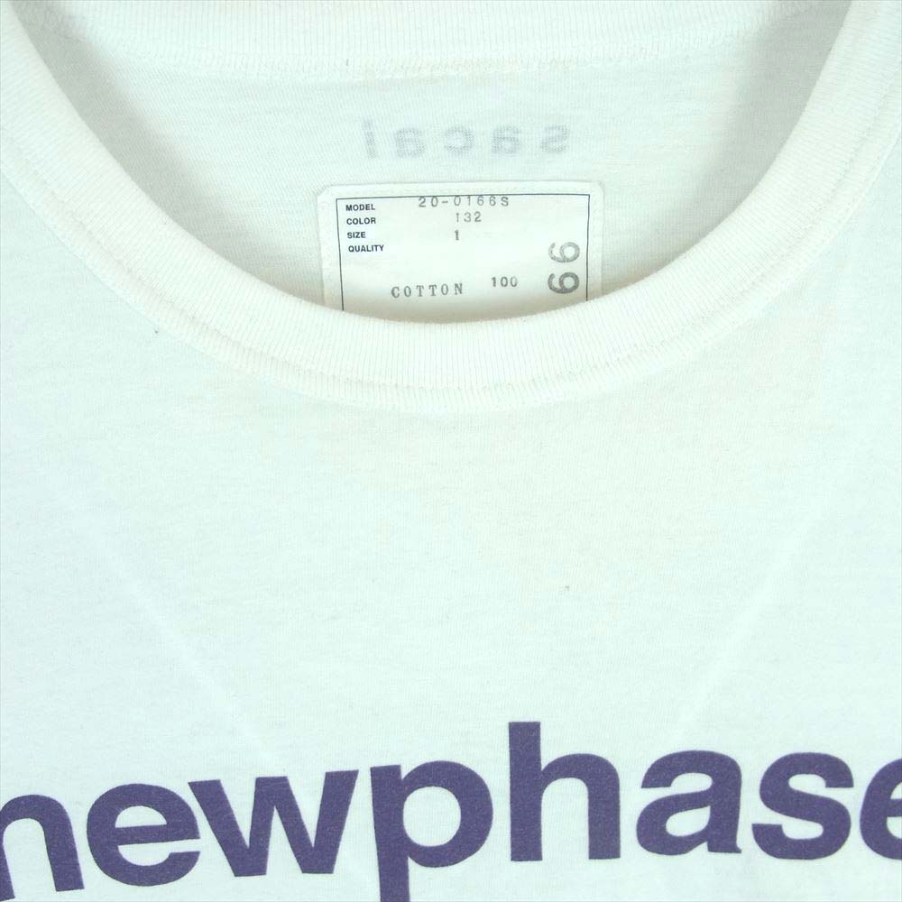 Sacai サカイ 20-0166S newphase ロゴプリント 半袖 Tシャツ コットン 日本製 ホワイト系 1【中古】