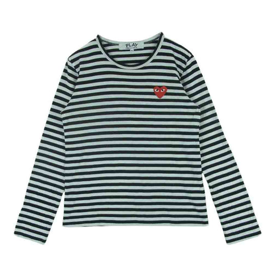 PLAY COMME des GARCONS プレイコムデギャルソン AD2019 AZ-T163  ハートワッペン ボーダー カットソー 長袖 Tシャツ レディース ブラック系 ホワイト系 M【中古】