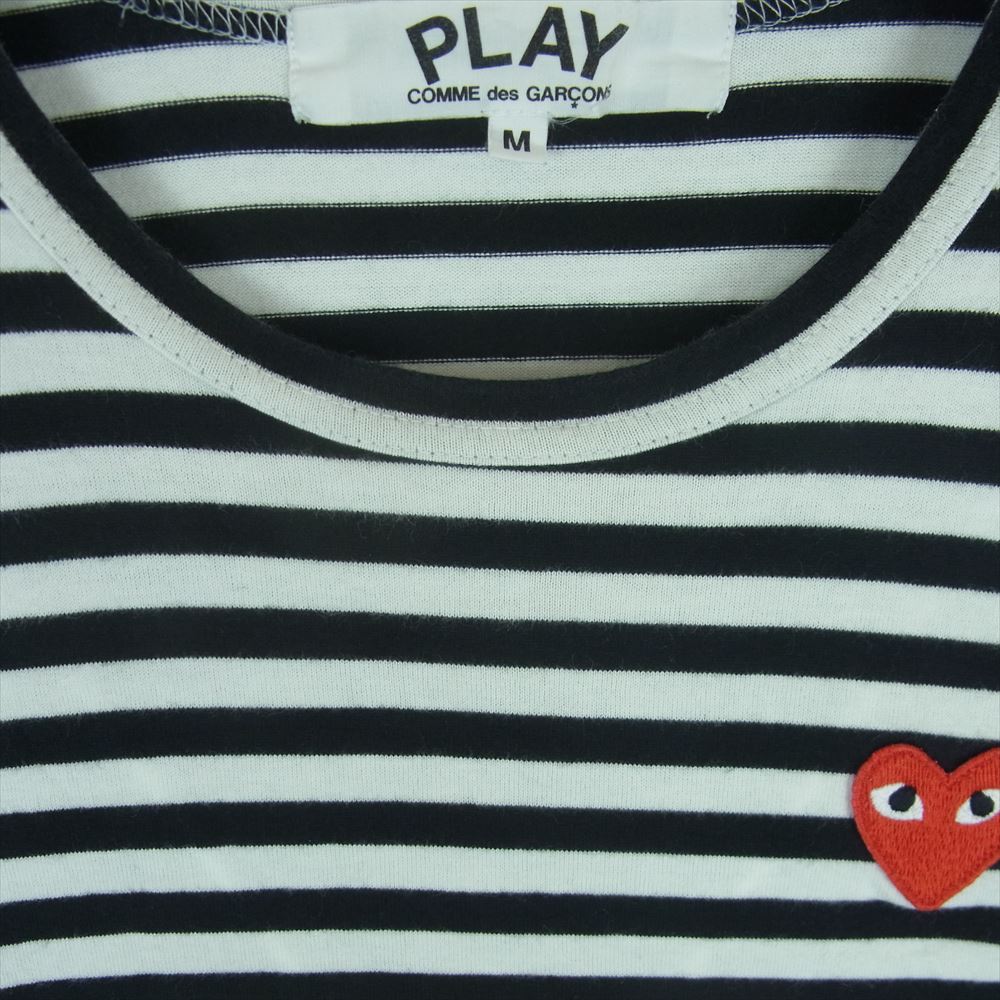 PLAY COMME des GARCONS プレイコムデギャルソン AD2019 AZ-T163  ハートワッペン ボーダー カットソー 長袖 Tシャツ レディース ブラック系 ホワイト系 M【中古】
