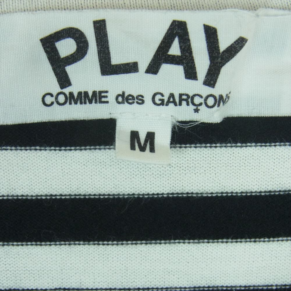PLAY COMME des GARCONS プレイコムデギャルソン AD2019 AZ-T163  ハートワッペン ボーダー カットソー 長袖 Tシャツ レディース ブラック系 ホワイト系 M【中古】