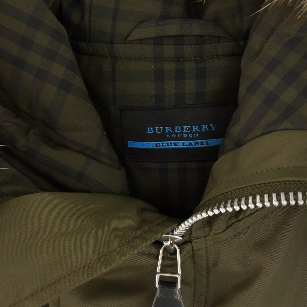 BURBERRY BLUE LABEL バーバリーブルーレーベル FCK51-917-63 ファー ダウン ジャケット 裏地チェック カーキ系 L【中古】
