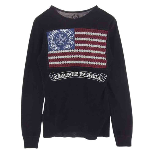 CHROME HEARTS クロムハーツ（原本無） American Flag アメリカンフラッグ バックプリント ダガー ホースシュー サーマル 長袖 Tシャツ ブラック系 M【中古】