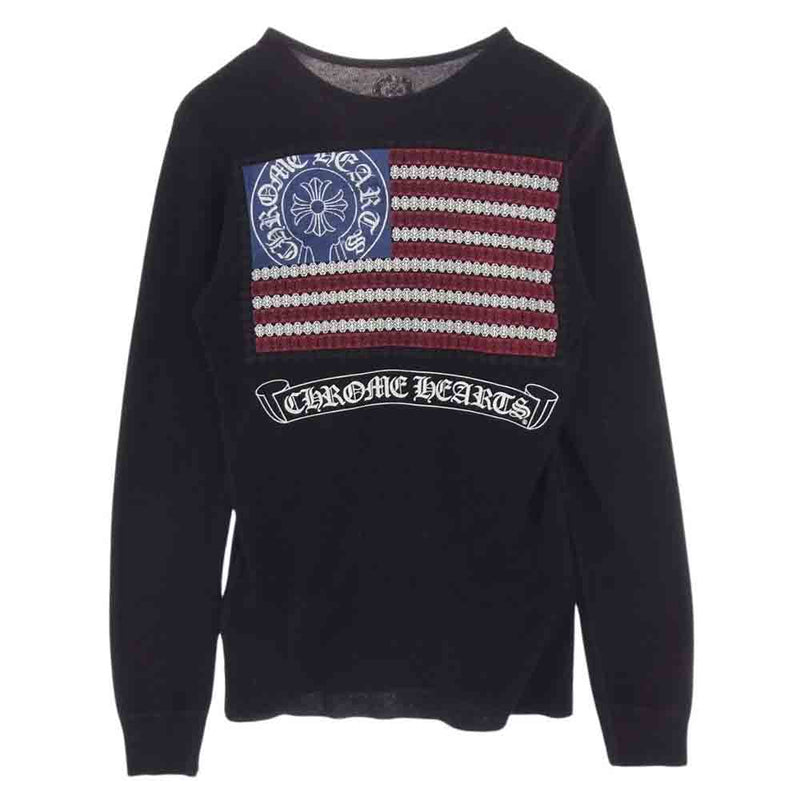 CHROME HEARTS クロムハーツ（原本無） American Flag アメリカンフラッグ バックプリント ダガー ホースシュー サーマル 長袖 Tシャツ ブラック系 M【中古】