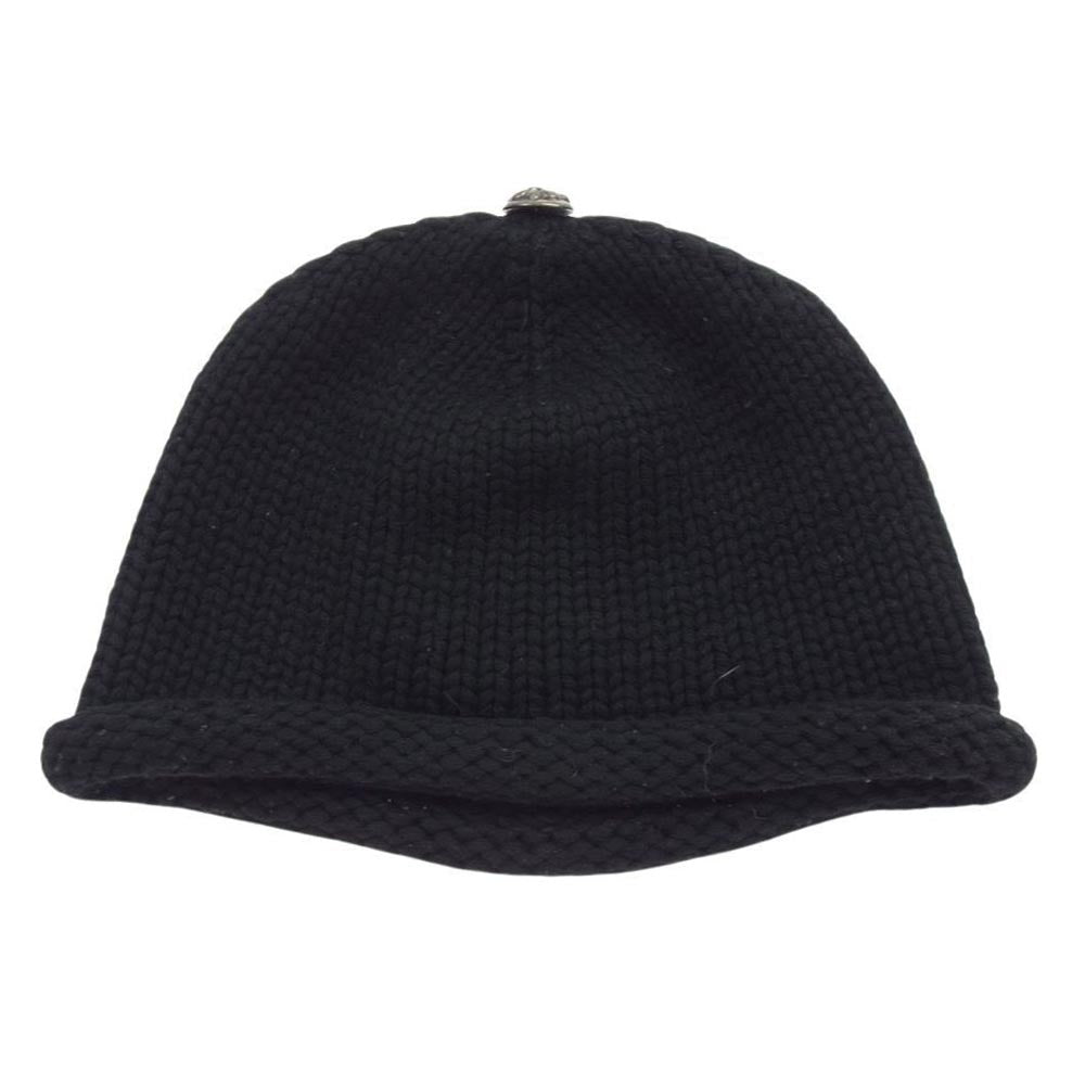 CHROME HEARTS クロムハーツ（原本無） BEANIE CASH カシミヤ100％ BSフレアコンチョボタン レザーパッチ ビーニー ニットキャップ ブラック系【中古】