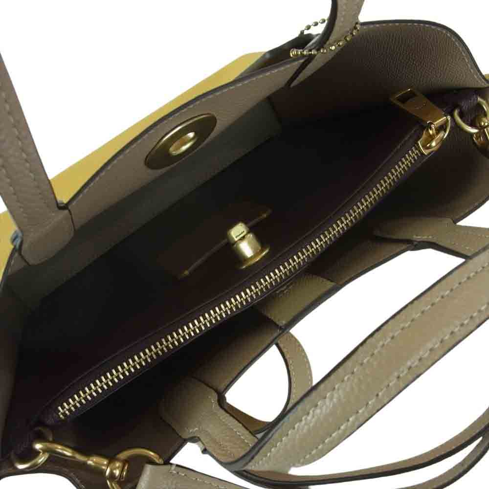 COACH コーチ C8561 WILLOW ウィロウ トート 24 カラーブロック レザー トート ショルダー バッグ イエロー系【中古】
