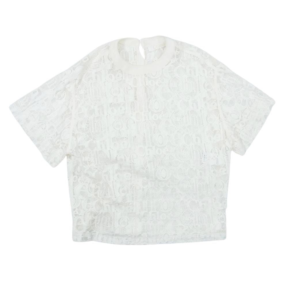 Chloe クロエ CHC19UHT4141710736 ロゴレース 襟シルク トップス ブラウス ホワイト系 36【中古】