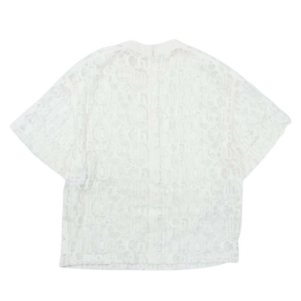 Chloe クロエ CHC19UHT4141710736 ロゴレース 襟シルク トップス ブラウス ホワイト系 36【中古】