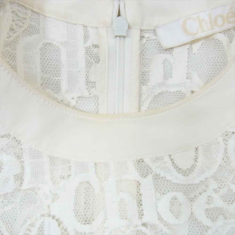 Chloe クロエ CHC19UHT4141710736 ロゴレース 襟シルク トップス ブラウス ホワイト系 36【中古】