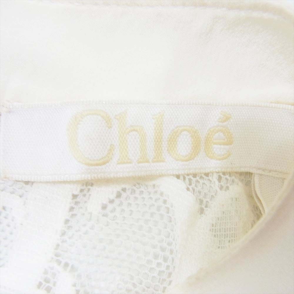 Chloe クロエ CHC19UHT4141710736 ロゴレース 襟シルク トップス ブラウス ホワイト系 36【中古】