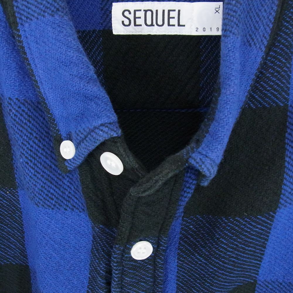 シークエル  NEL CHECK SHIRT ボタンダウン ネル チェック 長袖 シャツ ブルー ブルー系 XL【中古】