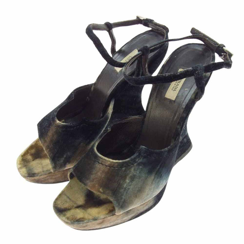 PRADA プラダ オープントゥ ベルベット ヒール サンダル 38【中古】