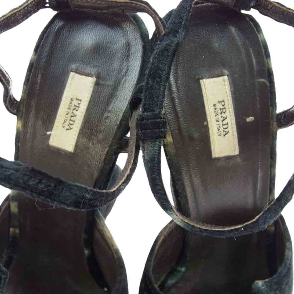 PRADA プラダ オープントゥ ベルベット ヒール サンダル 38【中古】