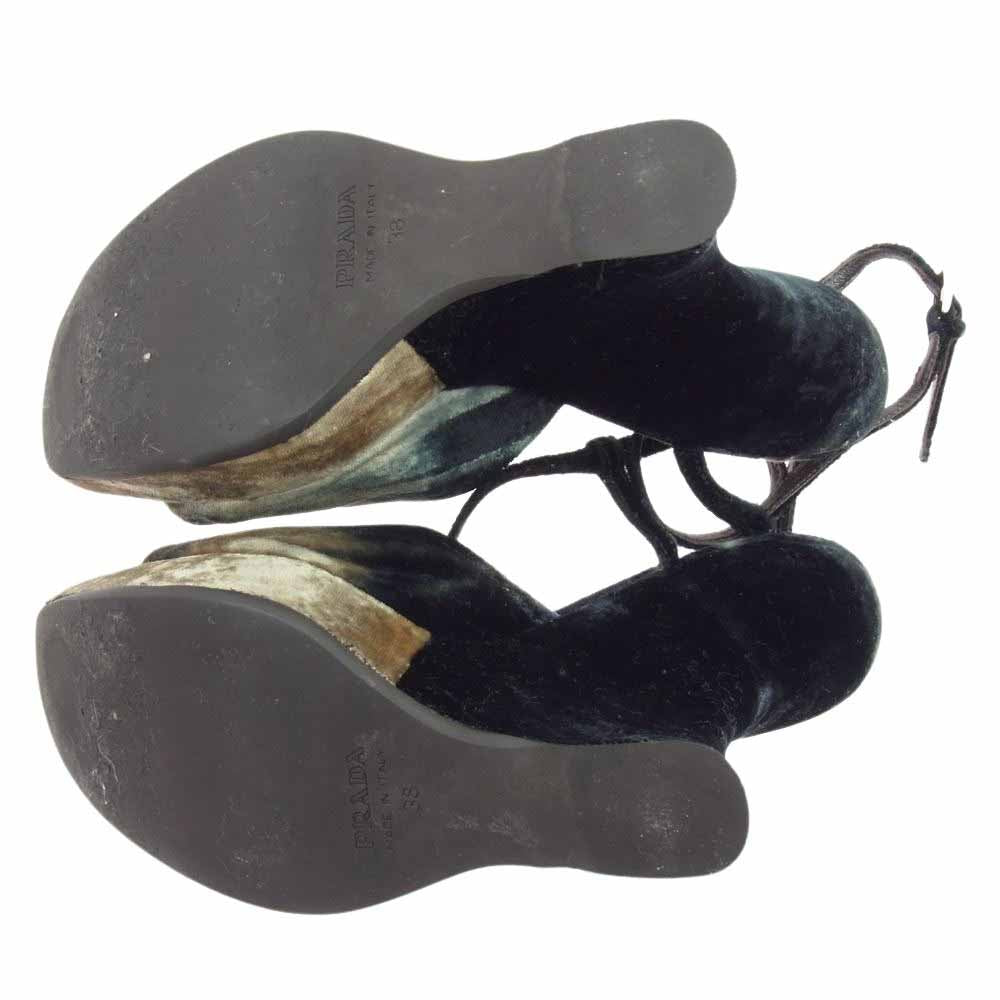 PRADA プラダ オープントゥ ベルベット ヒール サンダル 38【中古】