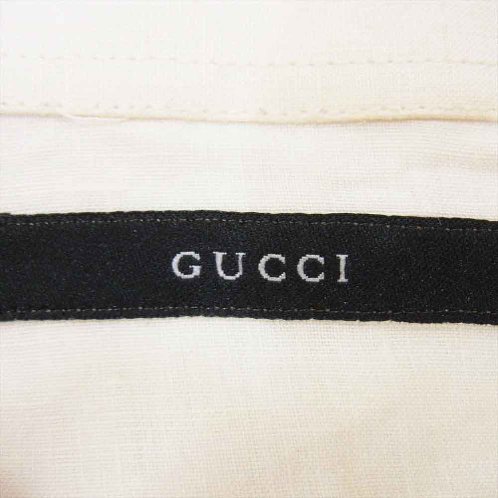 GUCCI グッチ 303-0624-6332 フロント フリル リネン 長袖 シャツ オフホワイト系 42【中古】