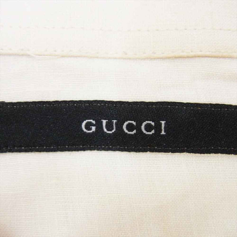 GUCCI グッチ 303-0624-6332 フロント フリル リネン 長袖 シャツ オフホワイト系 42【中古】