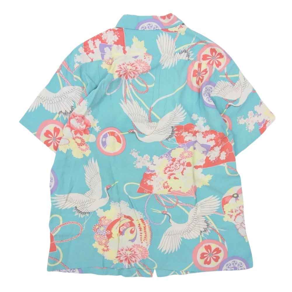 SUN SURF サンサーフ SS38423 スペシャルエディション HULA GIRL フラガール 総柄 半袖 レーヨン アロハ シャツ ライトブルー系 L【美品】【中古】