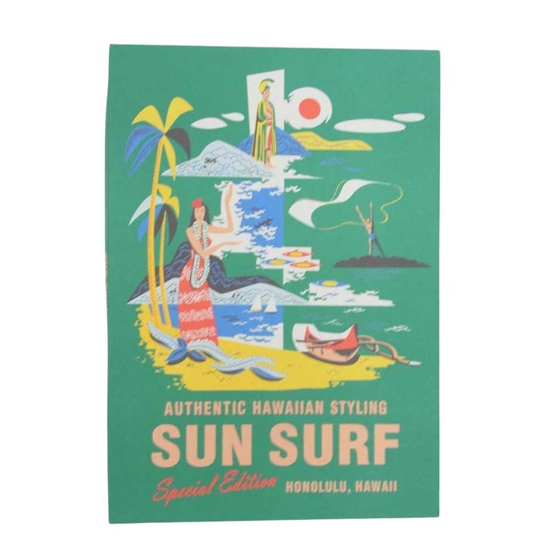 SUN SURF サンサーフ SS38423 スペシャルエディション HULA GIRL フラガール 総柄 半袖 レーヨン アロハ シャツ ライトブルー系 L【美品】【中古】
