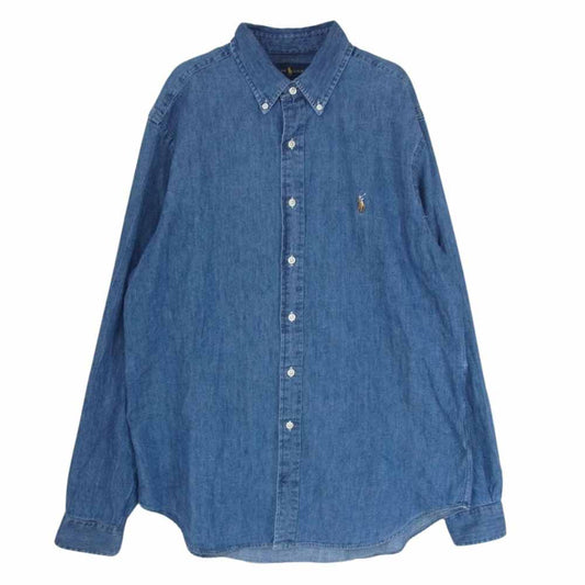 RALPH LAUREN ラルフローレン ロゴ 刺繍 ボタンダウン デニム 長袖 シャツ インディゴブルー系 サイズ表記無【中古】