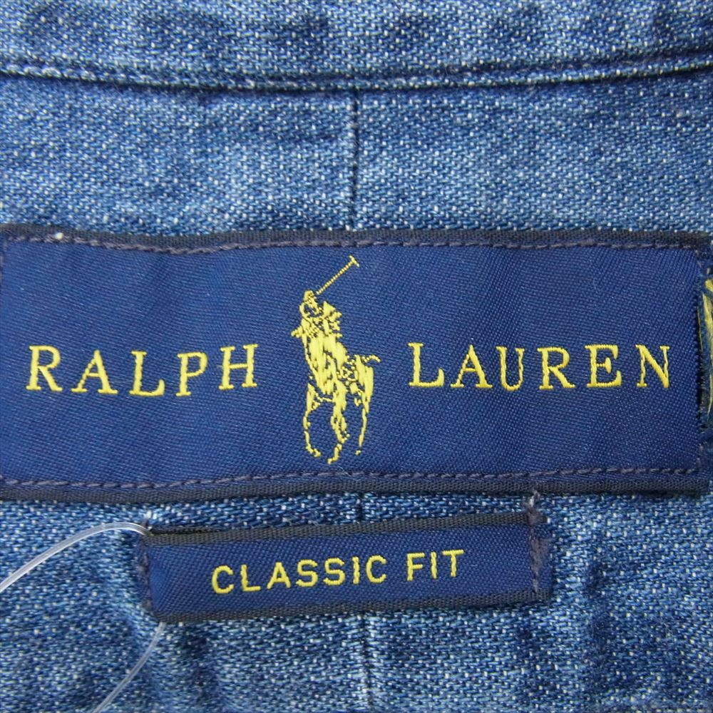 RALPH LAUREN ラルフローレン ロゴ 刺繍 ボタンダウン デニム 長袖 シャツ インディゴブルー系 サイズ表記無【中古】
