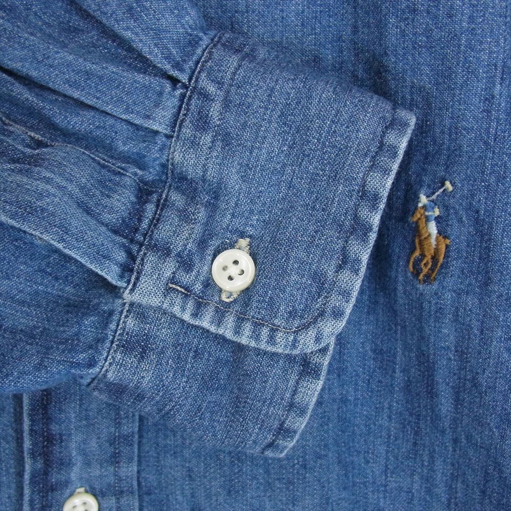 RALPH LAUREN ラルフローレン ロゴ 刺繍 ボタンダウン デニム 長袖 シャツ インディゴブルー系 サイズ表記無【中古】