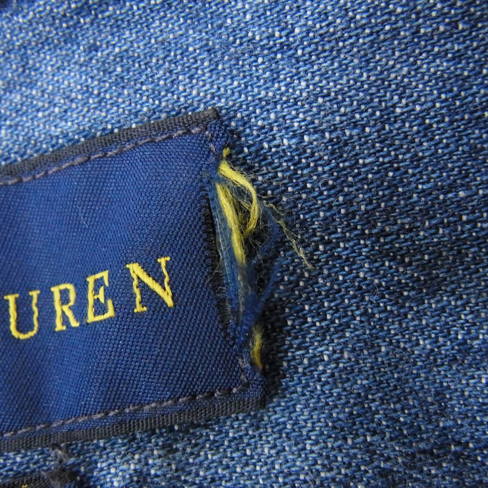 RALPH LAUREN ラルフローレン ロゴ 刺繍 ボタンダウン デニム 長袖 シャツ インディゴブルー系 サイズ表記無【中古】